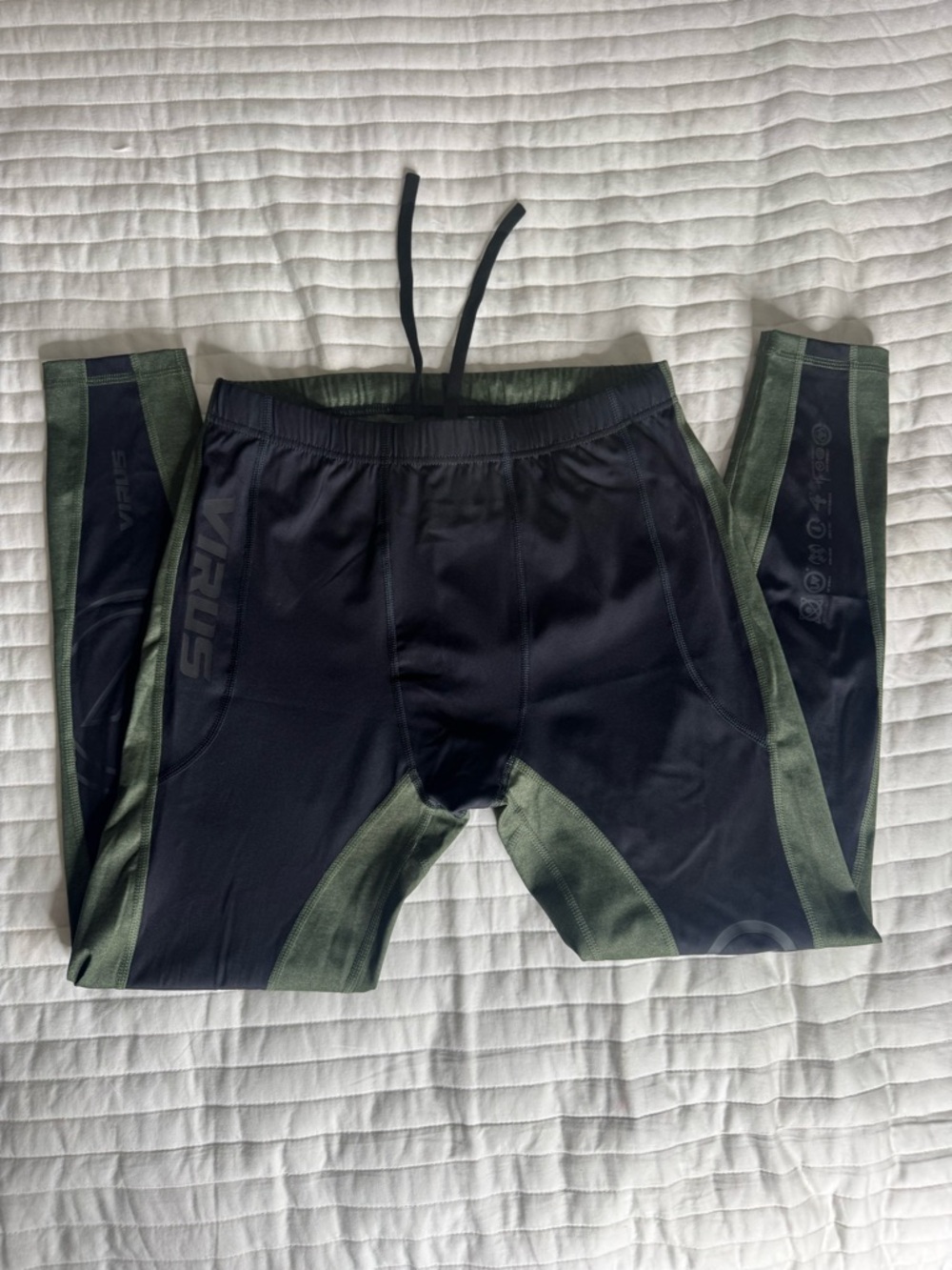 Virus Black and Olive Athletic Compression Leggings